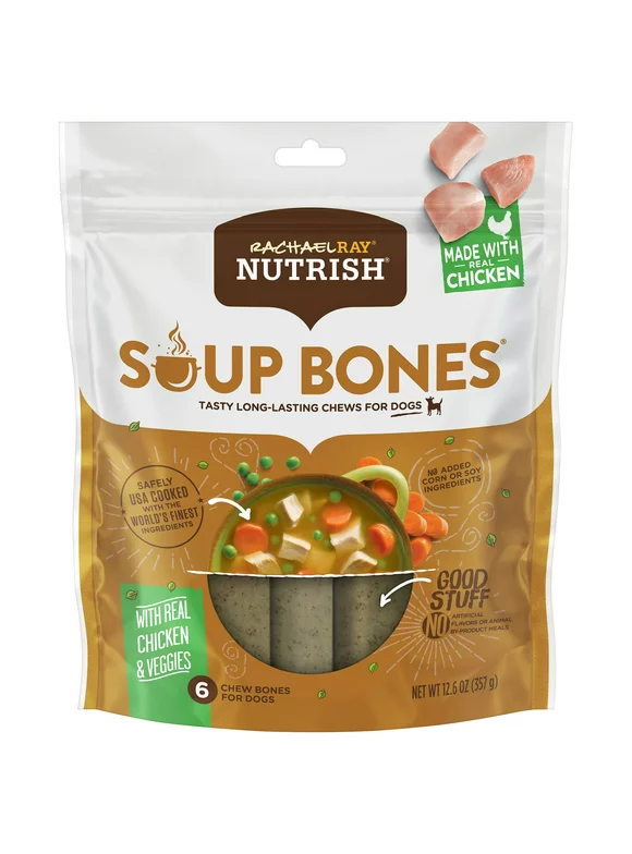 Rachael Ray Nutrish Soup Bones Dog Treats, Real Chicken & Veggies Flavor, 12.6oz, 6 bones