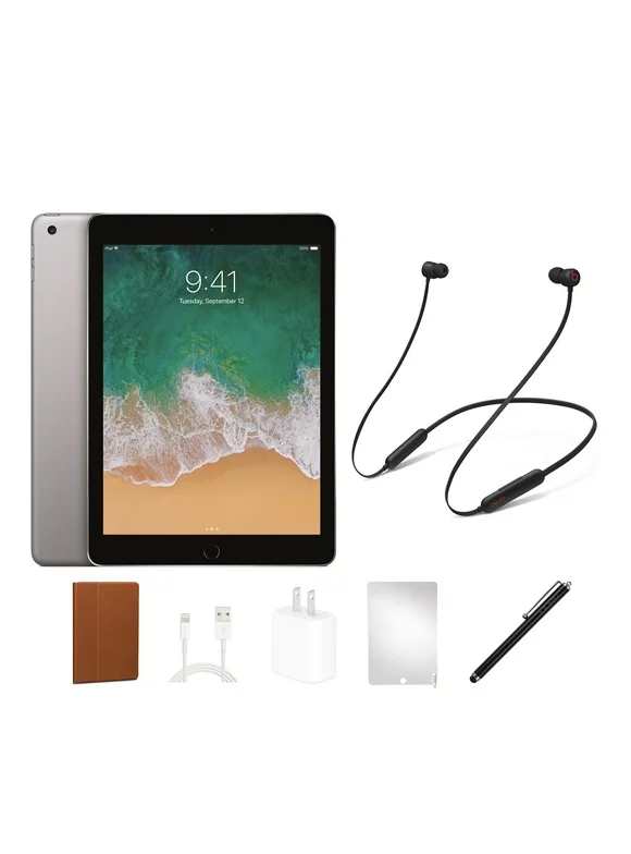 Restored Apple iPad 6 (2018) Bundle, 32GB, Space Gray, Wi-Fi, Beats or JBL headset, Case, Tempered Glass, Stylus Pen, Charging Accessories (Refurbished)