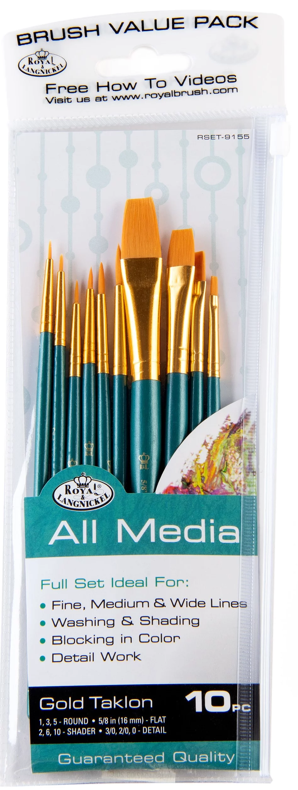 Royal & Langnickel - 10pc Gold Taklon Detail Variety Paint Brushes