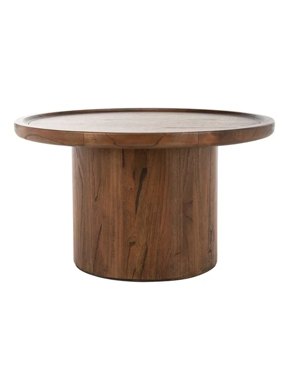 SAFAVIEH Devin Solid Round Pedestal Coffee Table, Dark Brown
