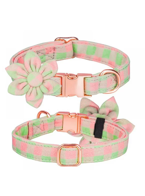 SUPERHOMUSE Adjustable Dog Collar, Dog Collar for Female, Floral Pet Collar with Detachable Flower Accessory for Small, Medium and Large Dogs