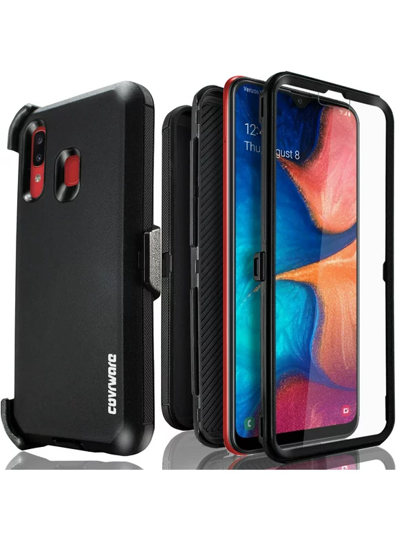Samsung Galaxy A20 / A30 / A30S / A50 / A50S Case, COVRWARE [ Tri Series ] with Built-in [Screen Protector] Heavy Duty Full-Body Rugged Holster Armor Case [Belt Swivel Clip][Kickstand], Black