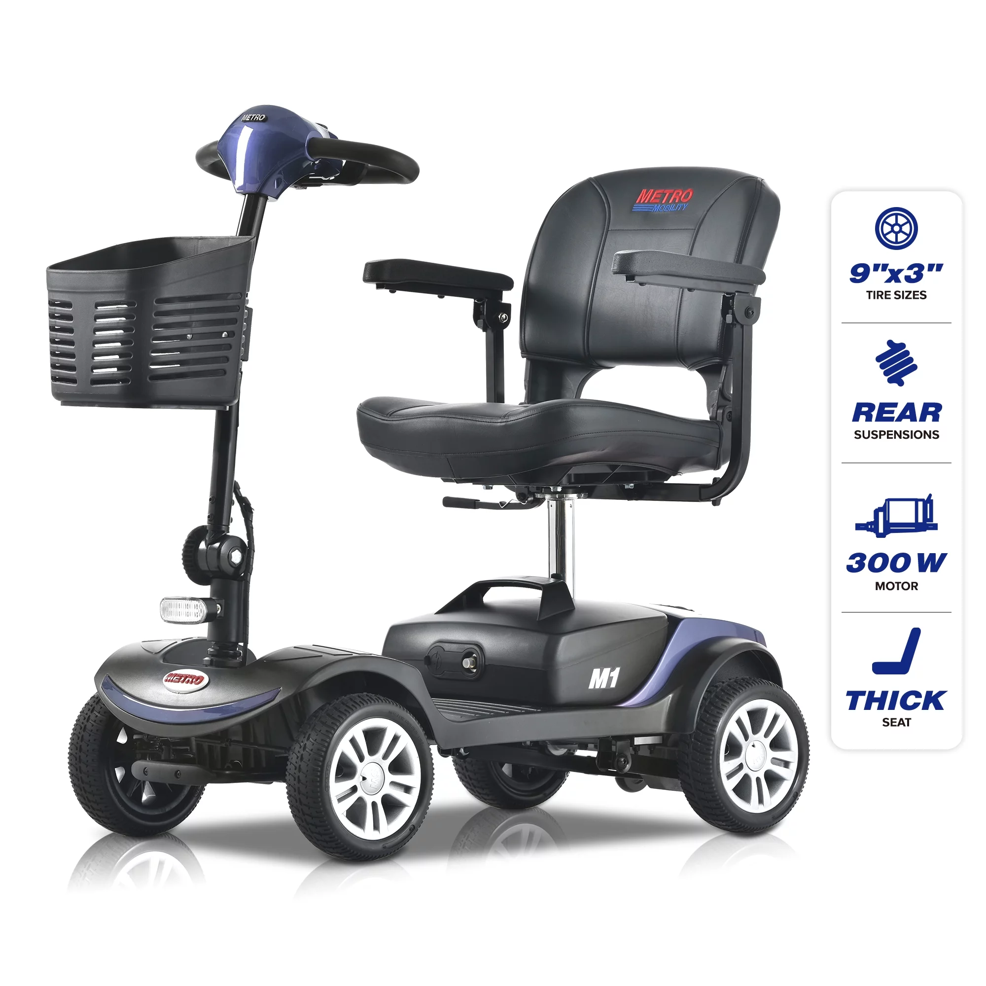 Segmart Mobility Scooter for Elderly, Durable Heavy Duty 4 Wheel Seniors Mobile Device with Lights, 300lbs, Blue