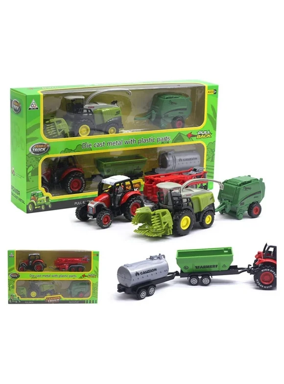 Shulemin 2Pcs 1/42 Diecast Tractor Harvester Farm Vehicle Car Model Kids Toy Xmas Gift B