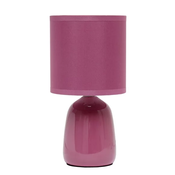 Simple Designs 10.04" Tall Ceramic Thimble Base Table Lamp with Matching Shade, Mauve