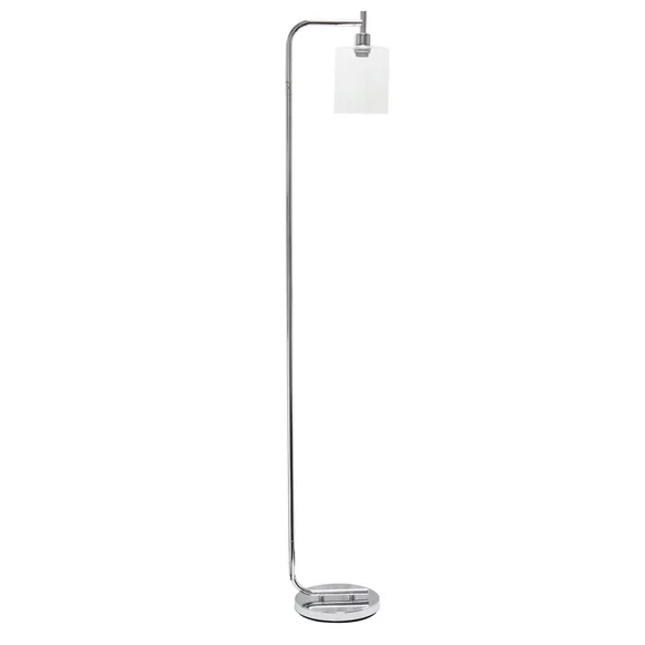 Simple Designs Adult Modern Iron Lantern Floor Lamp with Glass Shade, Chrome