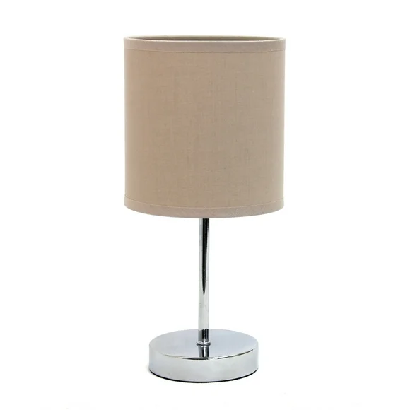Simple Designs Chrome Mini Basic Table Lamp with Fabric Shade, Brown