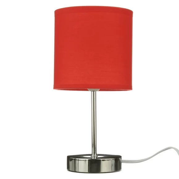 Simple Designs Chrome Mini Basic Table Lamp with Fabric Shade, Red