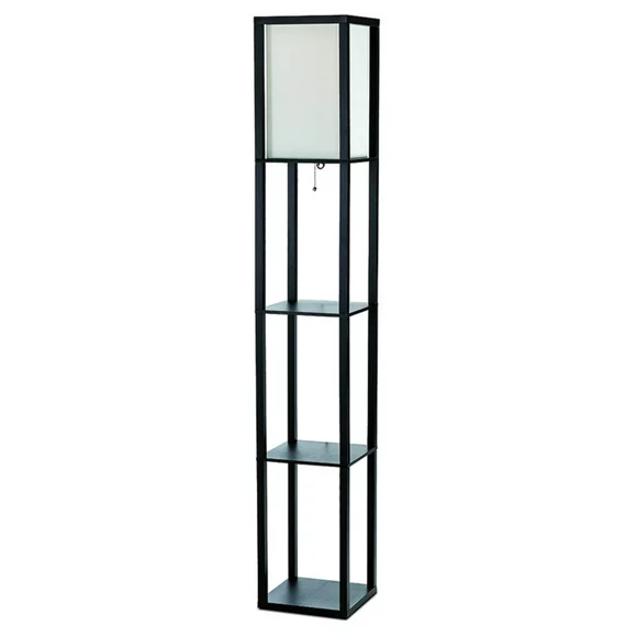Simple Designs Floor Lamp Etagere Organizer Storage Shelf with Linen Shade, Black