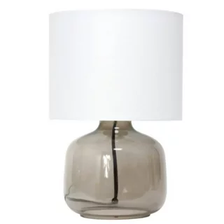 Simple Designs Glass Table Lamp with Fabric Shade, Smoke with White Shade