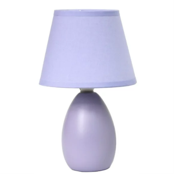 Simple Designs Ivory Mini Egg Oval Ceramic Table Lamp, Purple