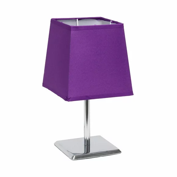 Simple Designs Mini Chrome Table Lamp with Squared Empire Fabric Shade, Purple