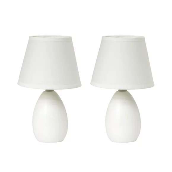 Simple Designs Mini Egg Oval Ceramic Table Lamp 2 Pack Set, Off White
