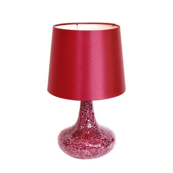Simple Designs Mosaic Glass Table Lamp with Fabric Shade, Red