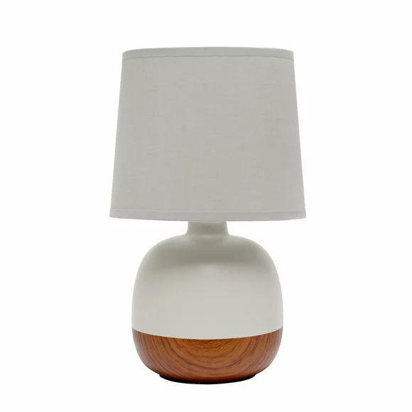 Simple Designs Petite Mid Century Table Lamp - Light Wood and Light Gray