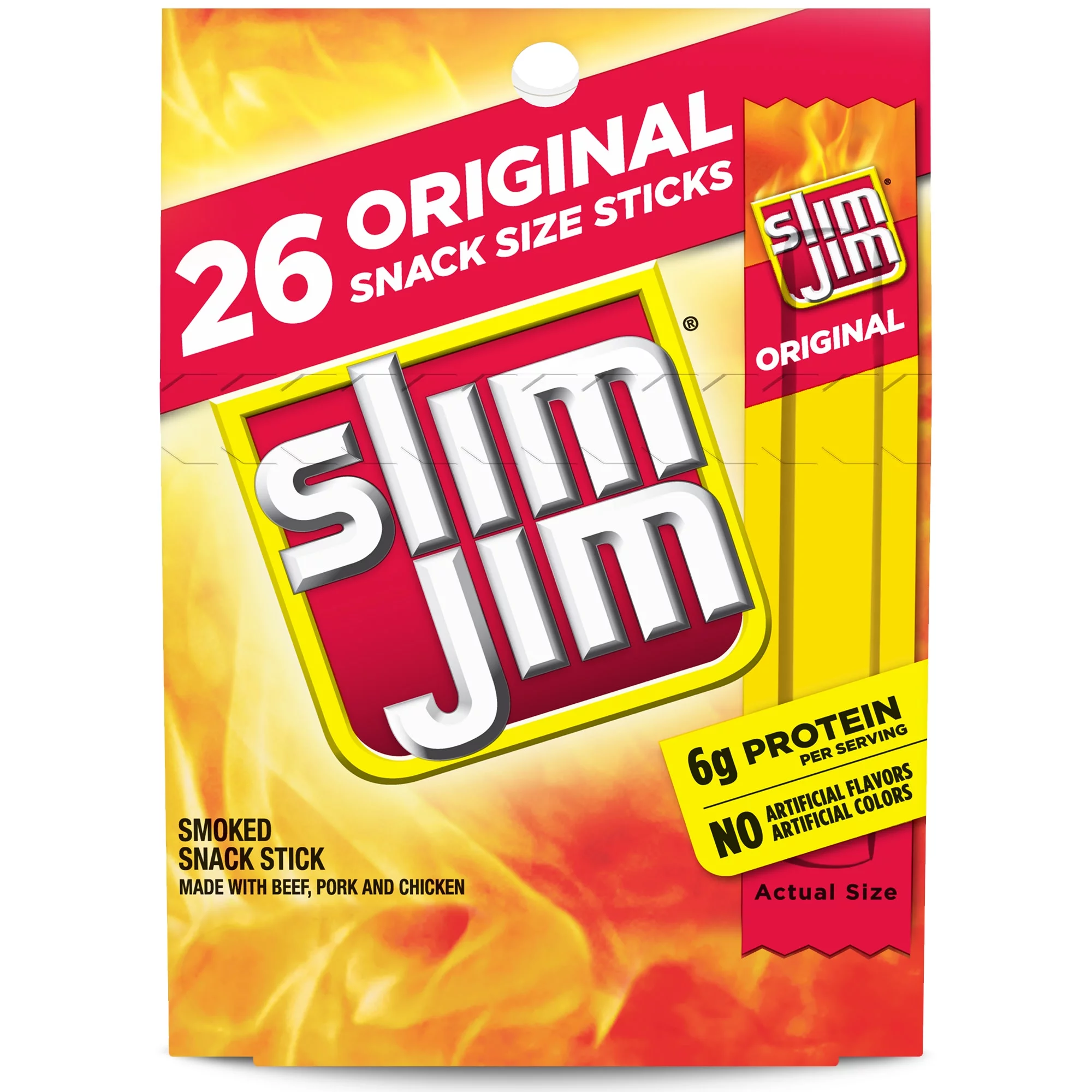 Slim Jim Original Snack Size Stick, 0.28 oz Meat Snacks, 26 Count Box