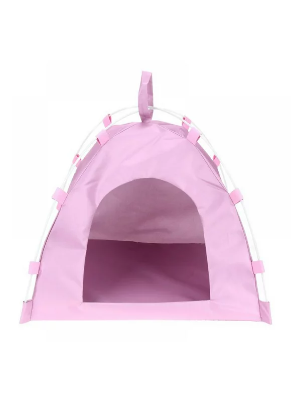 Small Medium Pet House Dog Cage Folding Outdoor Cat Bed Pad for Travel - Pop Up Dog Cat Tent Camping Beach Sun Shelter (Pink)