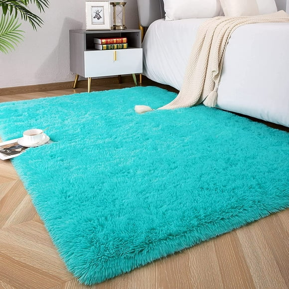 Soft Fluffy Area Rugs for Bedroom Kids Room Plush Shaggy Nursery Rug Furry Throw Carpets for Boys Girls, College Dorm Fuzzy Rugs Living Room Home Decorate Rug,Blue Teal,1.3 x 2 Feet