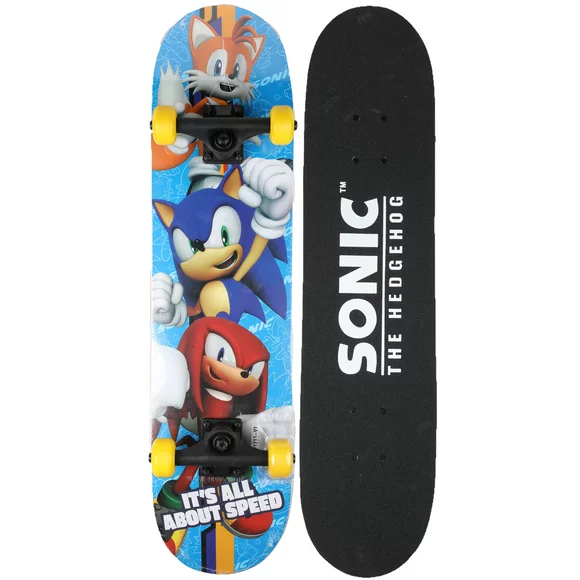 Sonic the Hedgehog 31" x 7.5" Standard Popsicle Complete Skateboard, Beginner Skateboard with Pro Trucks for Kids