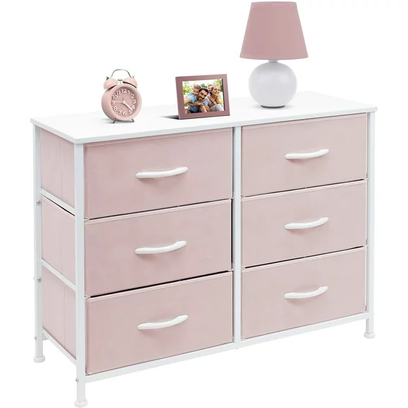 Sorbus Dresser with 6 Drawers - Furniture Storage Tower Unit for Bedroom, Hallway, Closet, Office Organization - Steel Frame, Wood Top, Easy Pull Fabric Bins (6-Drawer, Pastel Pink)