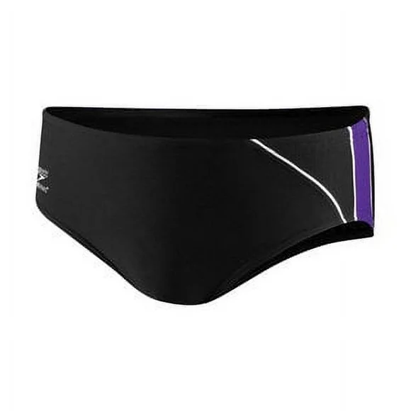 Speedo Men's Endurance+ Mercury Splice Brief Swimsuit, Black/Purple, Size 28