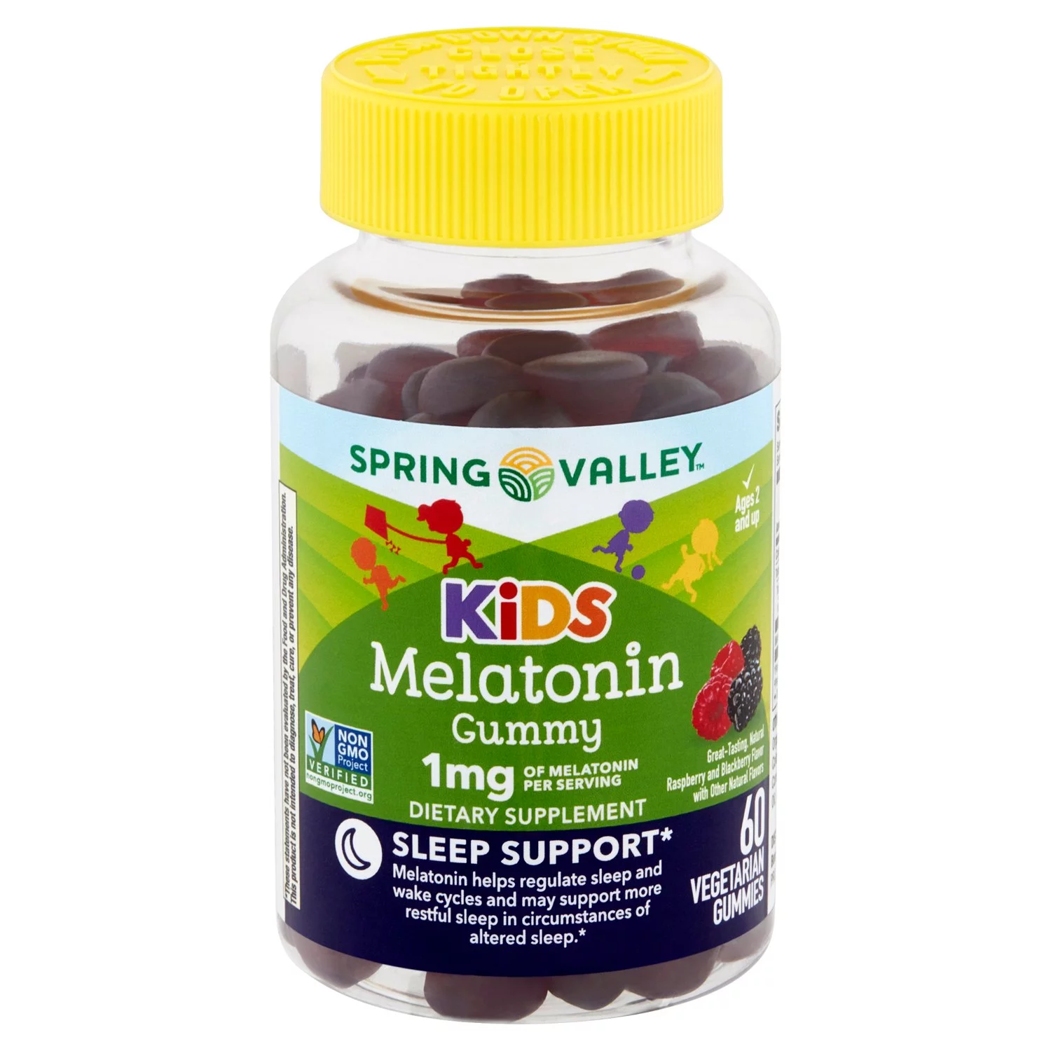 Spring Valley Kids Melatonin Dietary Supplement Gummies, Raspberry, 1 mg, 60 Count