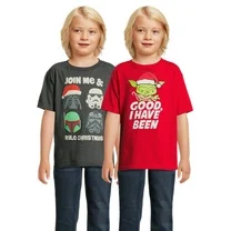 Star Wars Boys Christmas Graphic Tees with Short Sleeves, 2-Pack, Sizes 4-18