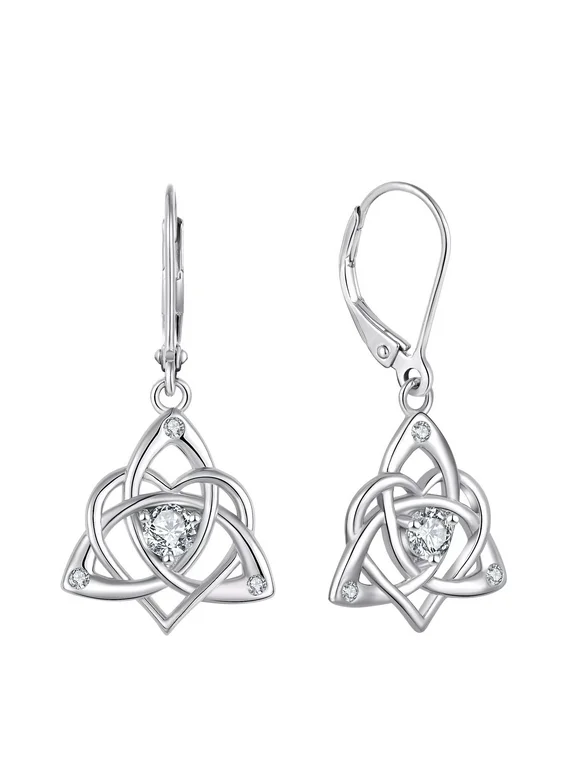 Starchenie Celtic Knot Dangle Earrings Sterling Silver Trinity Love Knot Leverback Earrings Birthstone April Diamond Jewelry for Women