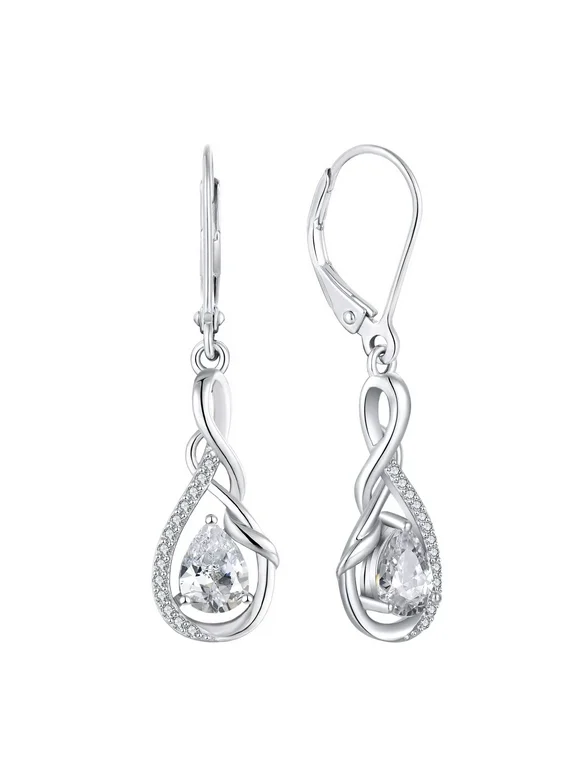 Starchenie Infinity Dangle Drop Earrings Sterling Silver Earrings Birthstone April Diamond Gemstones Twisted Jewelry