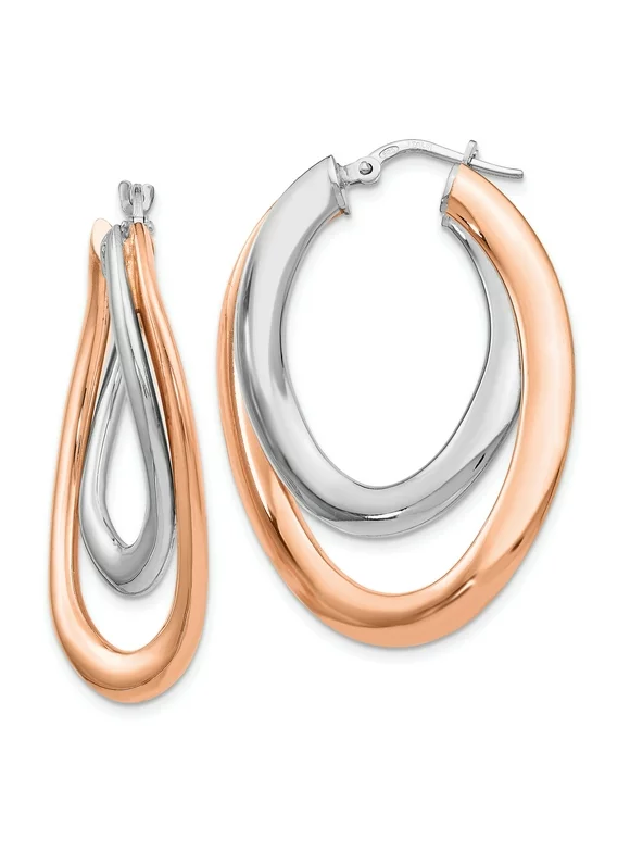 Sterling Silver Rose Gold-plated Double Oval Hoop Earrings