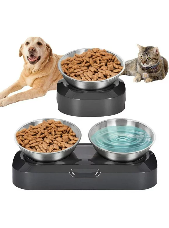 Stuffygreenus Cat Elevated Bowl, Single/Double Stainless Steel Pet Feeder for Food or Water, Raised The Bottom of Bowls, Tall Bowls with Brackets,Tray Mat Puppy, Dogs, Cats Other Pets