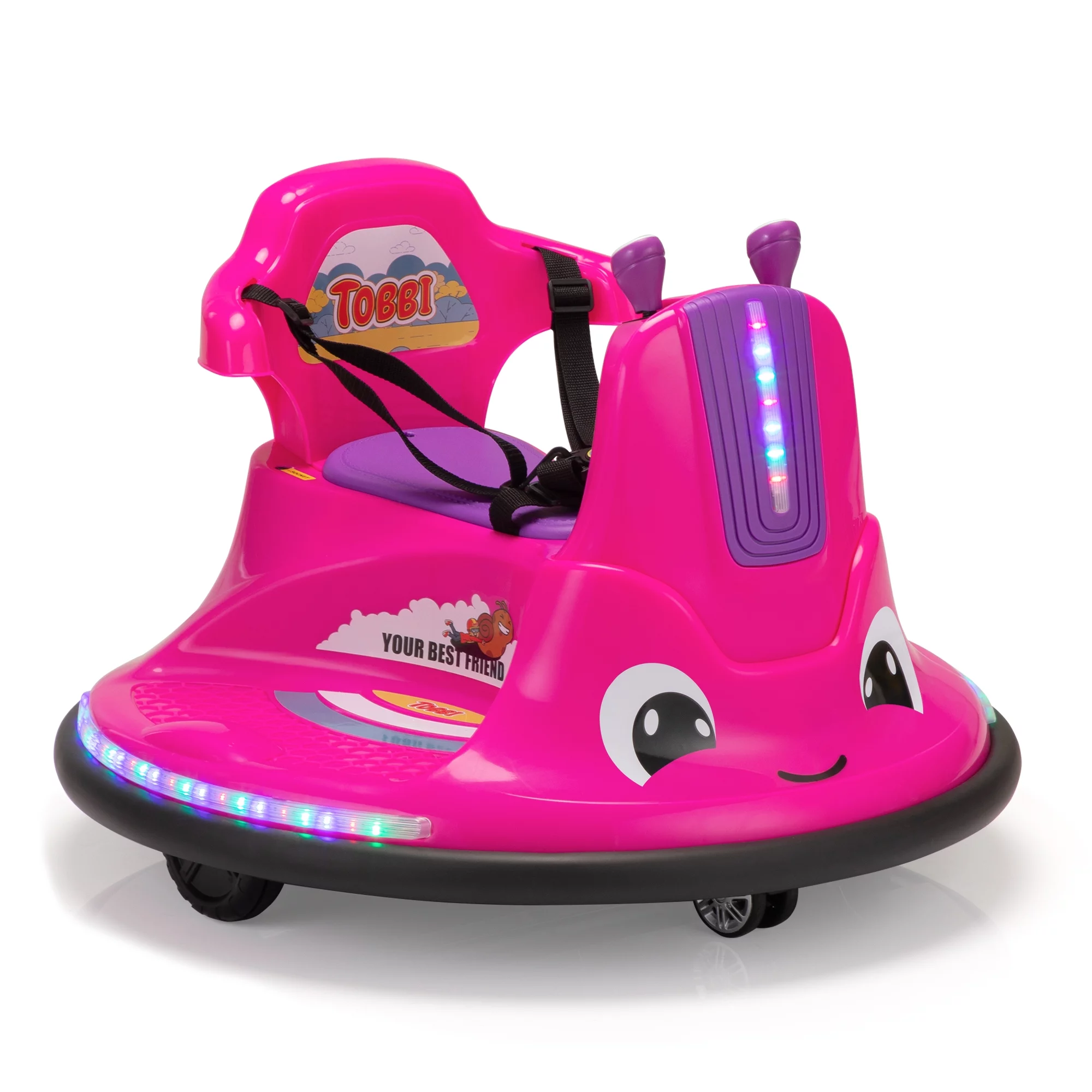 TOBBI 12V Bumper Car for Kids Toddlers Ride on Toys with Remote Control Music LED Lights 360 Degree Spin, Age 3-8, Rose Red