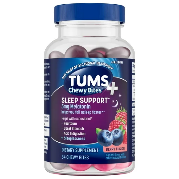 TUMS+ Chewable Dietary Supplement Tablets (Chews) with Melatonin  Berry Fusion - 54 Count