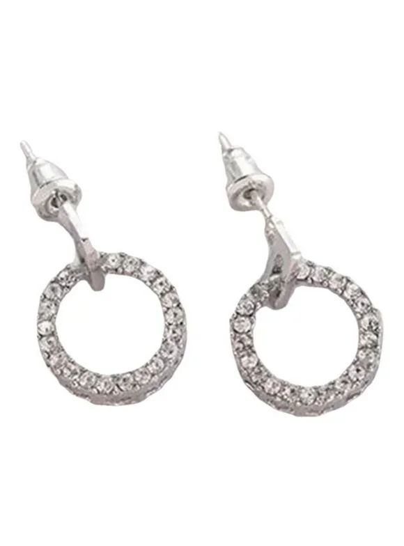 Teblacker 1Pair Minimalist Circle Stud Earrings for Women Girls, Glitter Rhinestone Round Stud Earrings, Jewelry Gifts for Birthday
