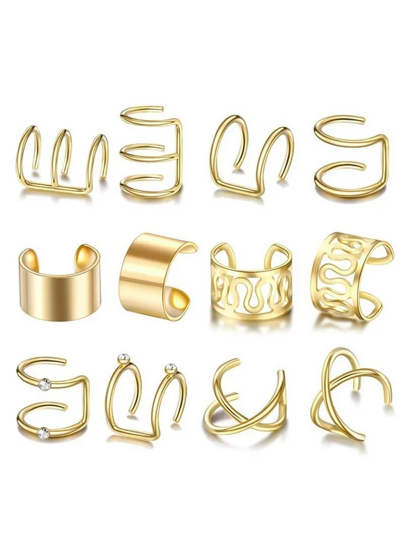 Teblacker 6 Pairs Stainless Steel Ear Clips Non Piercing Earrings Ear Cuffs Cartilage Ear Clips Set for Men Women(Gold)