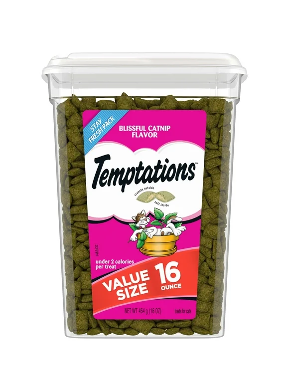 Temptations Classic Blissful Catnip Flavor Crunchy And Soft Treats For Cats, 16 Oz Tub