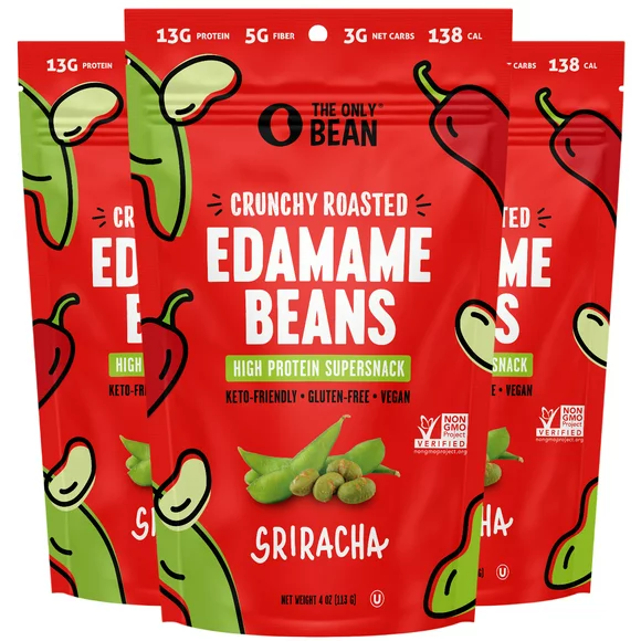 The Only Bean Crunchy Edamame Snacks High Protein Spicy Bean Chips 4 oz 3 Pack
