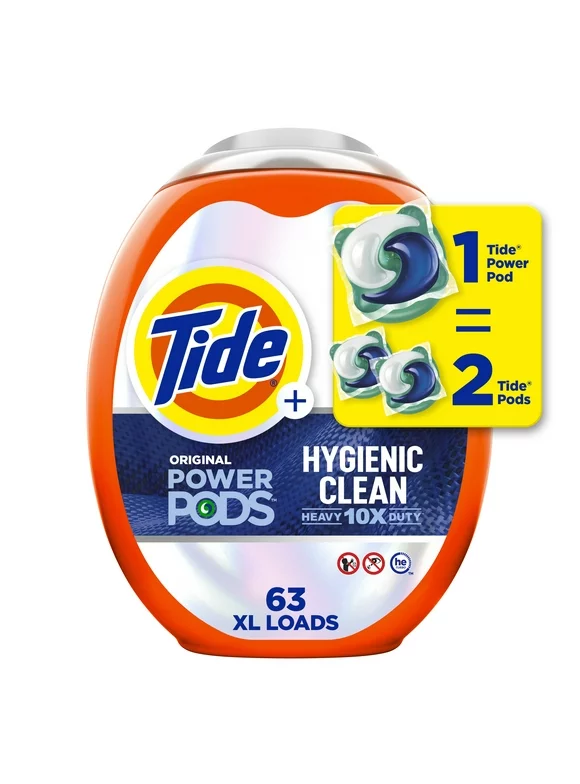 Tide Power Pods Laundry Detergent Soap Packs, Hygienic Clean, Original, 63 Ct