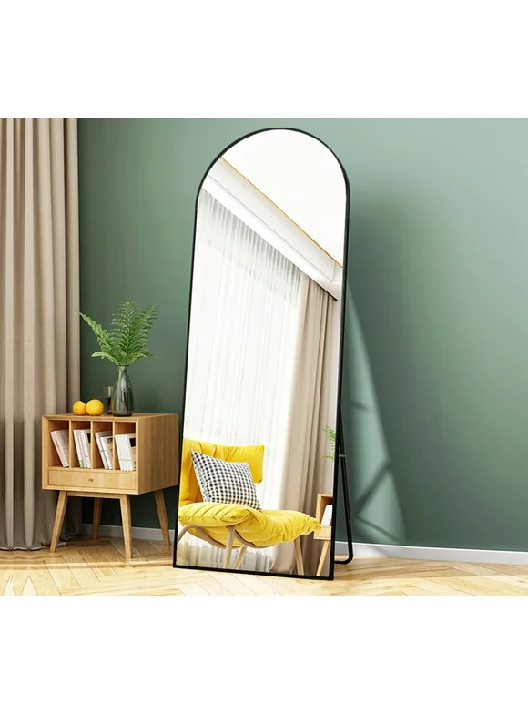 TinyTimes 65"x22" Arched Full Length Mirror, Freestanding Floor Mirror, Modern Wall Mounted Full Body Mirror, Black