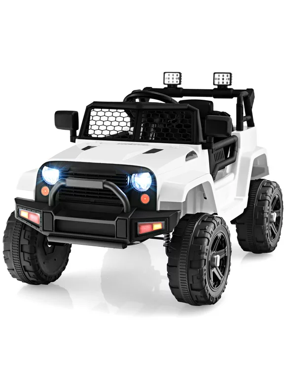 Topbuy 12V Kids Ride On Car Electric Vehicle Jeep with Parental Remote Music Horn Headlights Slow Start Function White