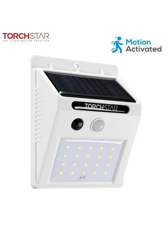 TorchStar 20 LED 320LM Solar Powered Motion Sensor Lights, Wireless Outdoor Wall Lighting, White