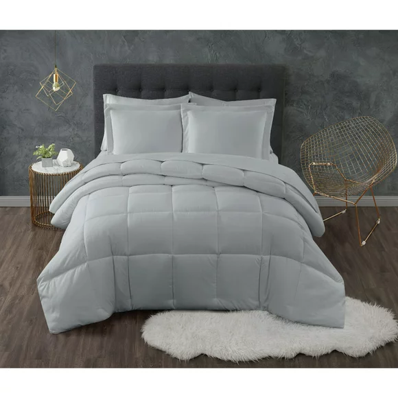 Truly Calm Antimicrobial Hypoallergenic 3-Piece Comforter Set, Grey, Full/Queen