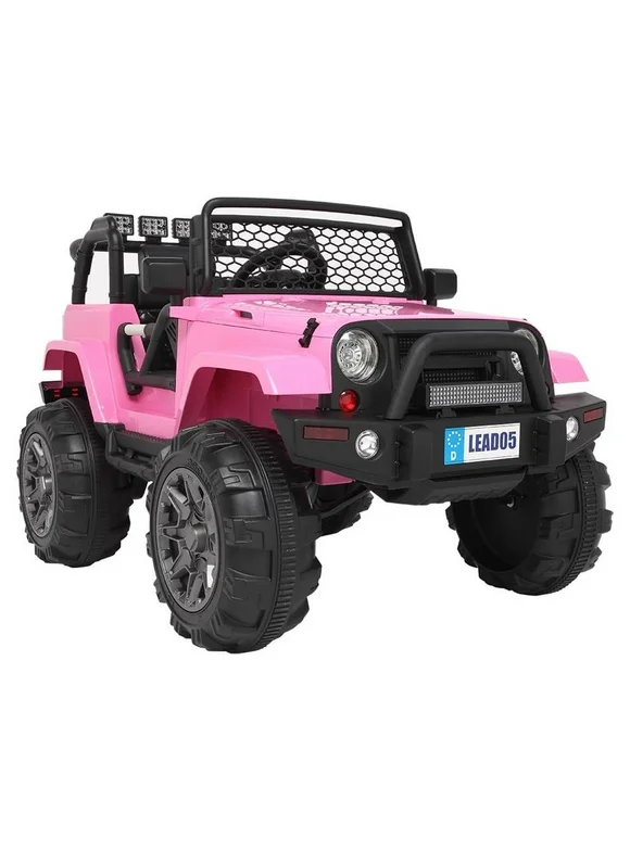UBesGoo 12V Kids Battery Powered Electric Rugged 4-Wheeler Ride-On Car with LED Headlights,RC - Pink