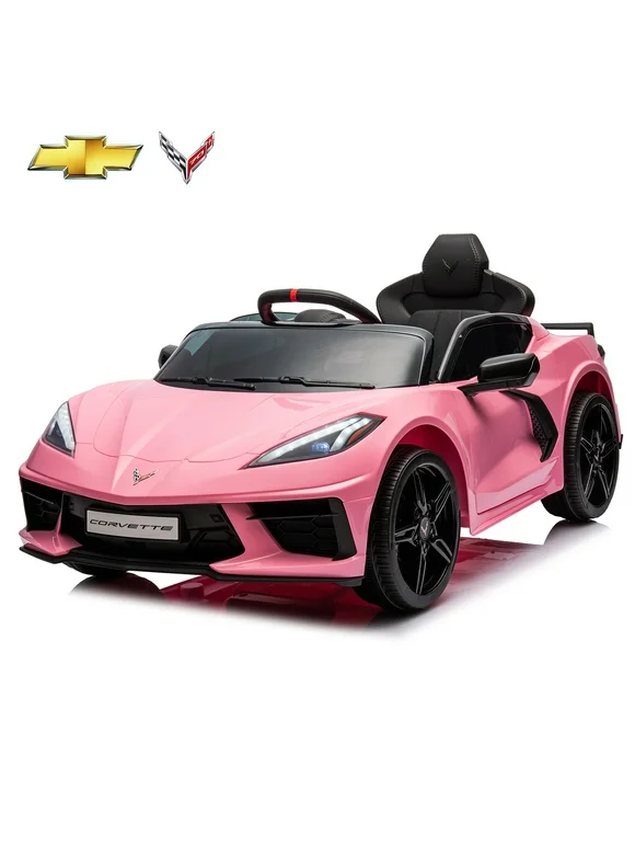 UBesGoo 12V Electric Ride on Car for Kids, Licensed Chevrolet Corvette C8 Kids Powered Ride On Toy Car,  w/ Remote Control, Pink
