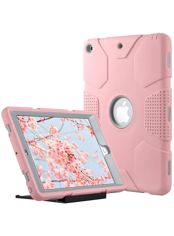 ULAK iPad 9.7 Case 6th 5th Generation, Heavy Duty Shockproof Kickstand Cover for Apple iPad 6th 5th Gen 2018/2017 for Kids, Rose Gold