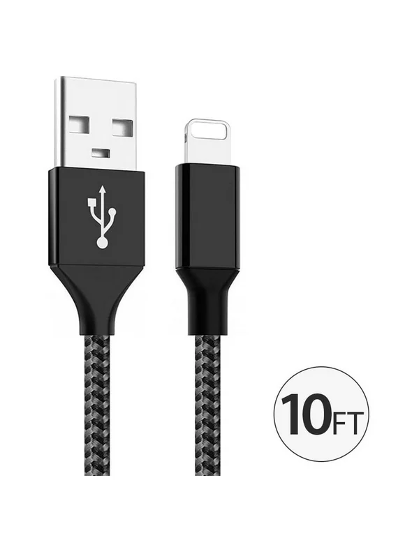 USB Charger Nylon Braided 8-Pin Cable FreedomTech 10FT Fast Charging High-Speed Data Sync Cord iPhone Connector Compatible with iPhone 11 Pro MAX XS MAX XR XS X 8 7 Plus 6S iPad Mini Air Pro