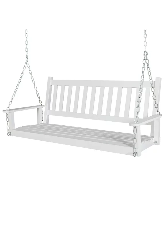 VEIKOUS 5FT Outdoor Hanging Porch Swing Bench with Chains for Garden and Backyard, White