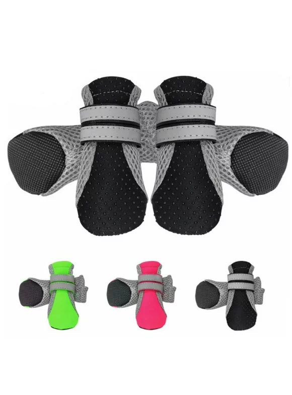 VICOODA2 pairs Summer Pet Shoes Breathable Dog Leisure Walking Shoes with Two Reflective Fastening Straps and Rugged Anti-Slip Sole Night Safe Dog Reflective Boots Perfect for Small Medium Large Dogs,