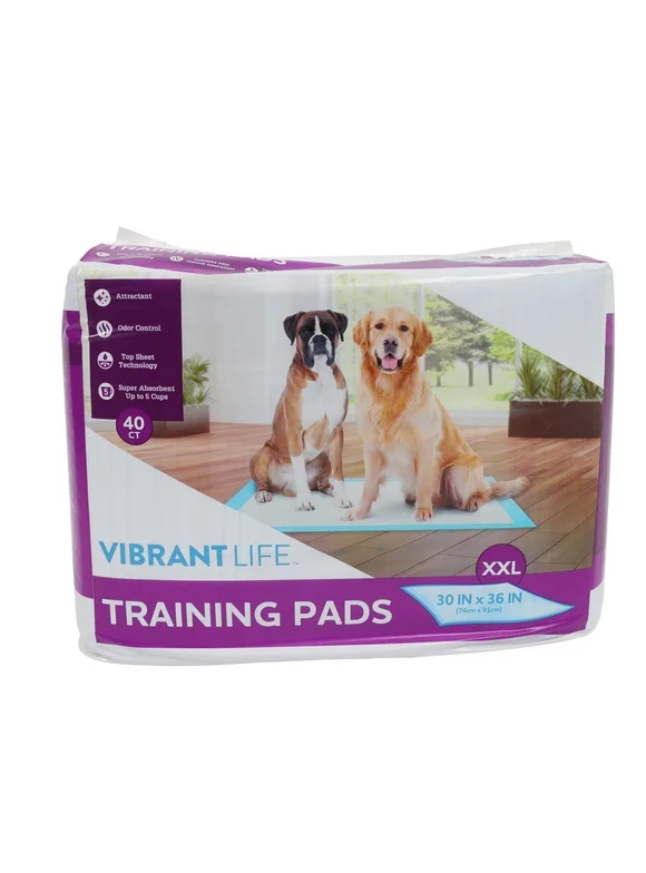 Vibrant Life Training Pads, Dog & Puppy Pads, XXL, 30 in x 36 in, 40 Count