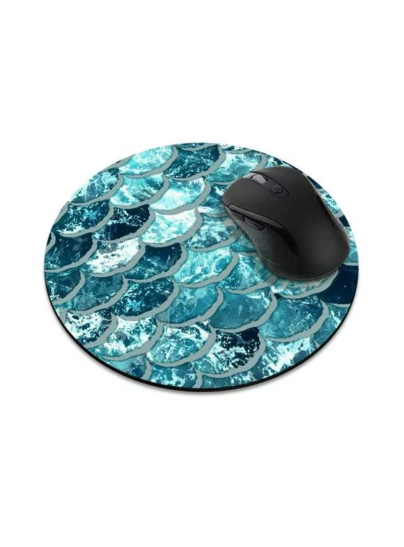 WIRESTER 7.88 inches Round Standard Mouse Pad, Non-Slip Mouse Pad for Home, Office, and Gaming Desk - Mermaid Scales Blue Wave